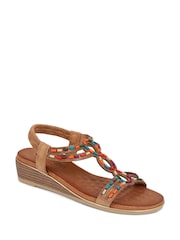 Pavers Camel Embellished Wedge Sandals - Image 2 of 5