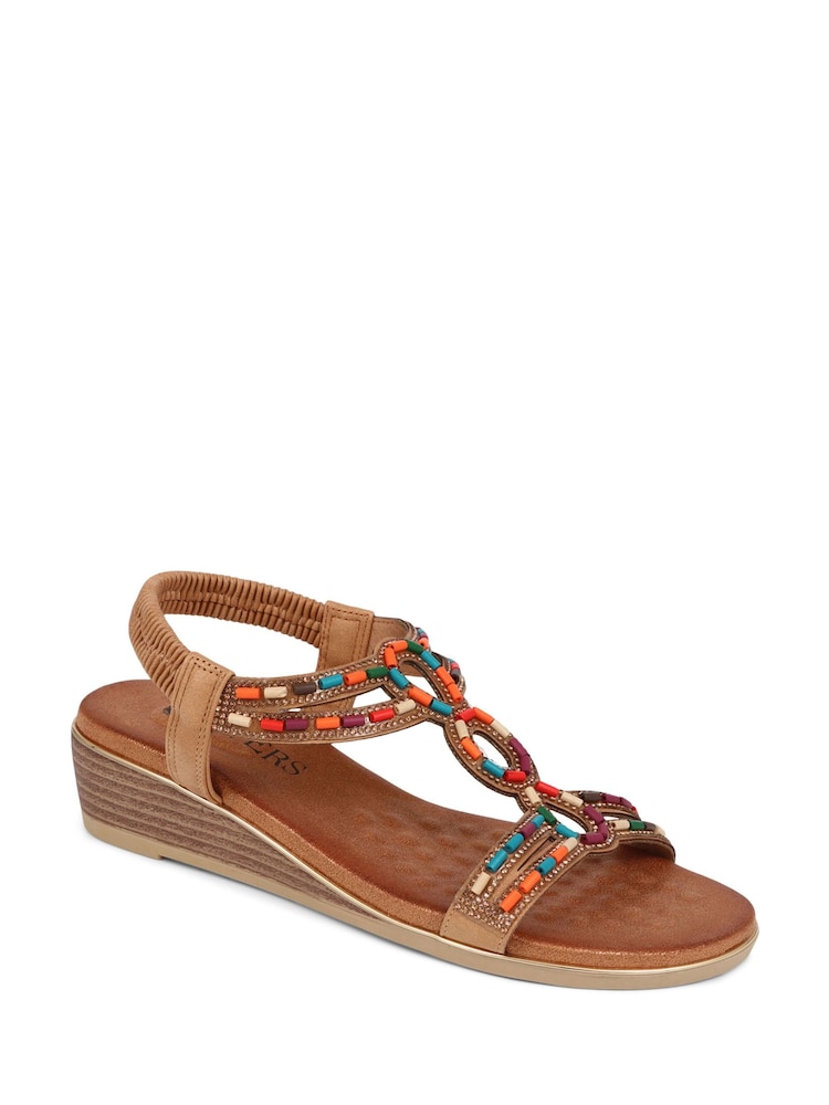 Pavers Camel Embellished Wedge Sandals - Image 2 of 5