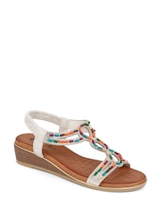 Pavers White Embellished Wedge Sandals - Image 3 of 6