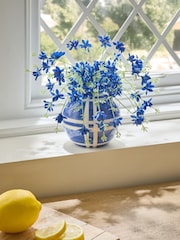 Blue Artificial Floral Arrangment In Ceramic Vase - Image 1 of 5