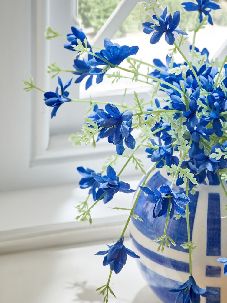 Blue Artificial Floral Arrangment In Ceramic Vase - Image 2 of 5