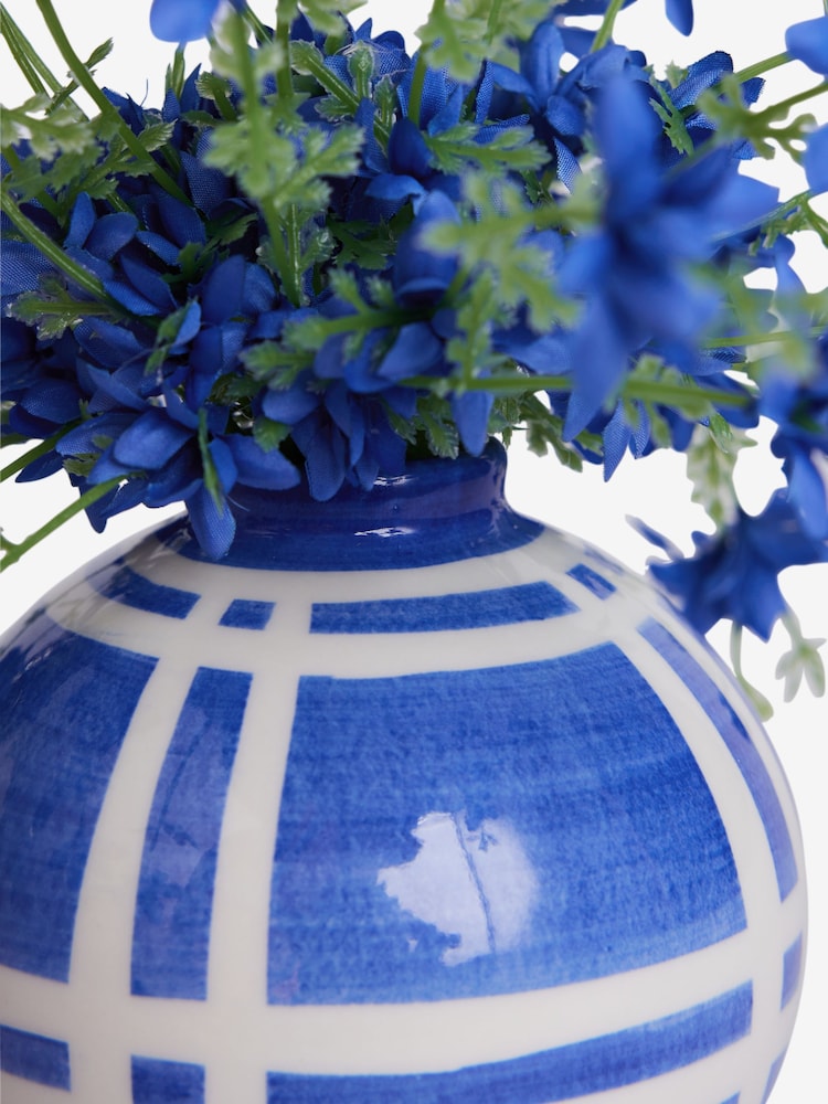 Blue Artificial Floral Arrangment In Ceramic Vase - Image 5 of 5