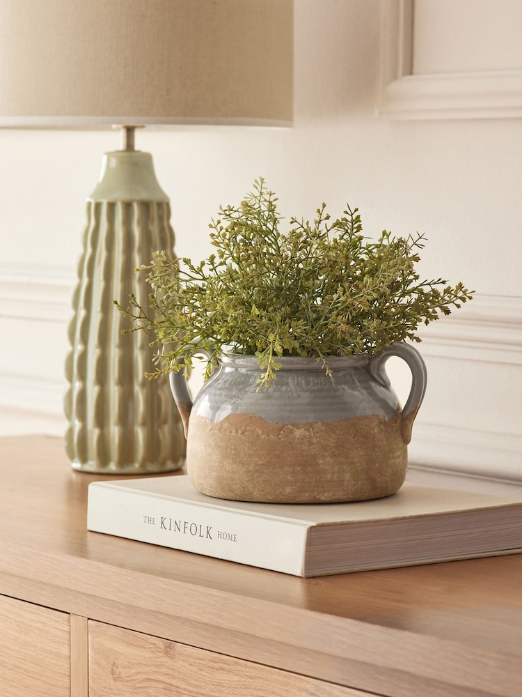 Grey Rustic Artifcial Plant Bowl - Image 1 of 4