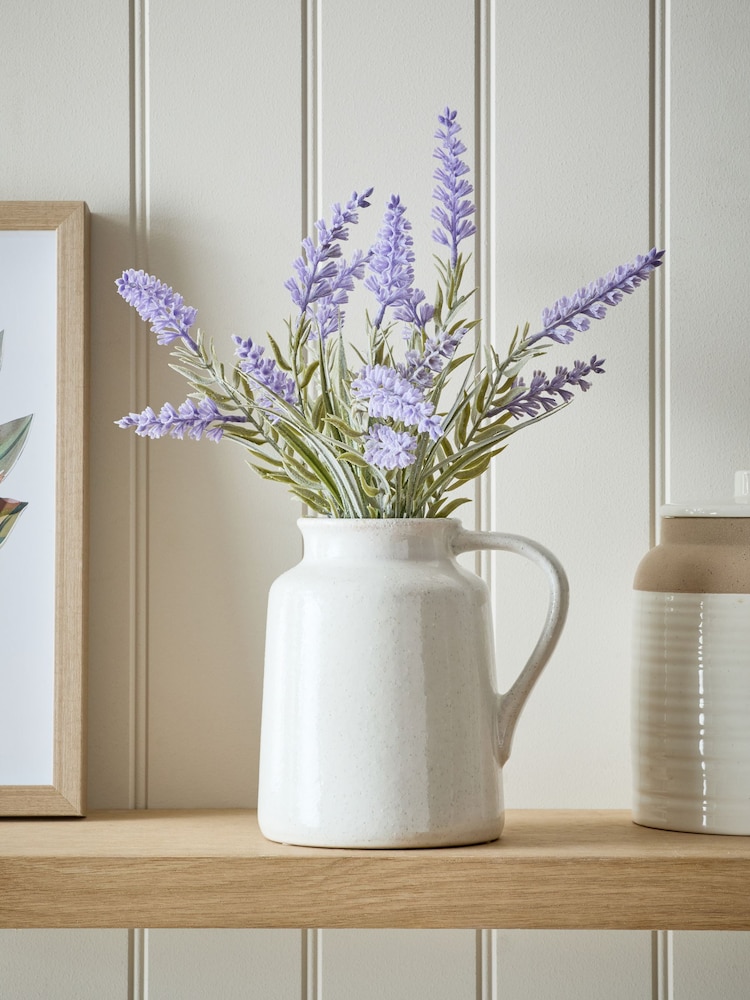 Purple Artificial Lavender In Ceramic Jug - Image 1 of 4