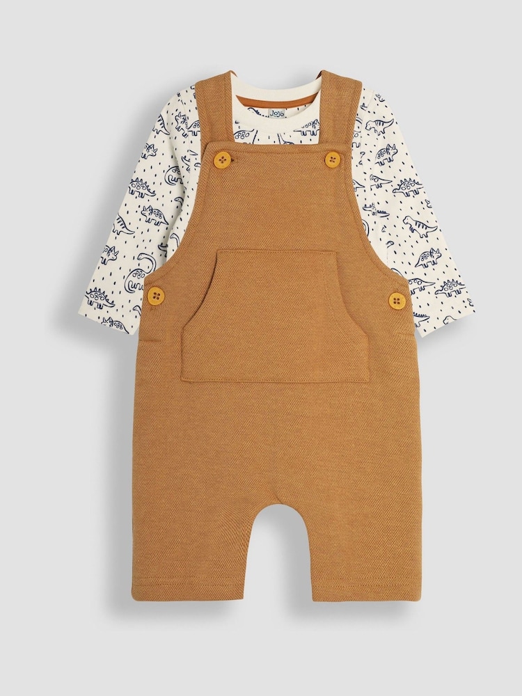 JoJo Maman Bébé Tan Dino Texture Dungarees & Top Set - Image 1 of 6