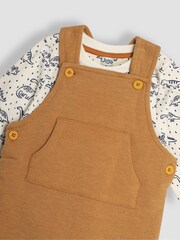 JoJo Maman Bébé Tan Dino Texture Dungarees & Top Set - Image 6 of 6