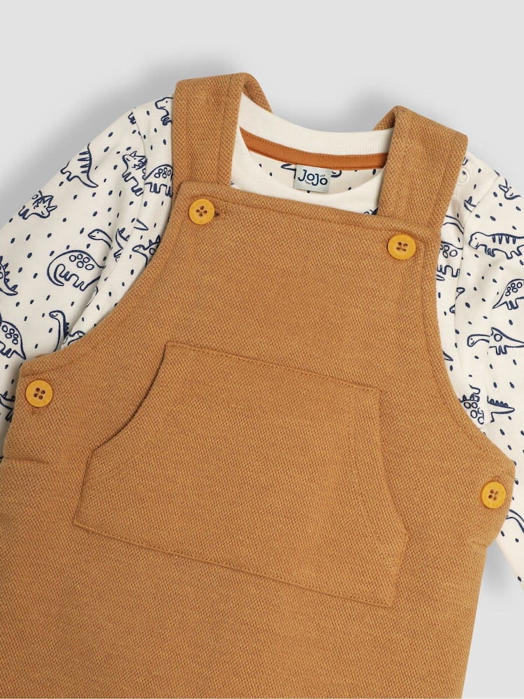 JoJo Maman Bébé Tan Dino Texture Dungarees & Top Set - Image 6 of 6