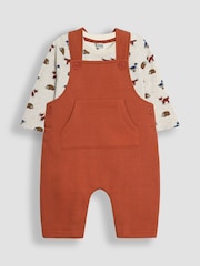 JoJo Maman Bébé Rust Forest Animal Textured Dungarees & Top Set - Image 1 of 6