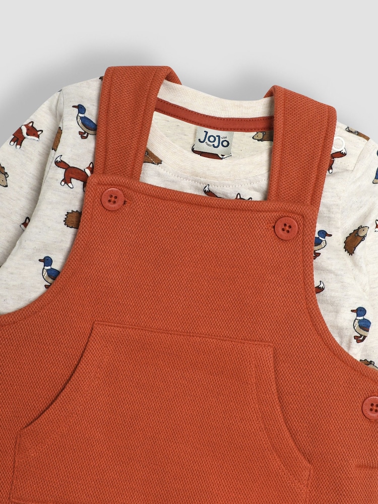 JoJo Maman Bébé Rust Forest Animal Textured Dungarees & Top Set - Image 6 of 6