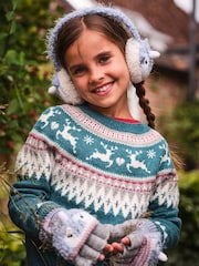 FatFace Teal Blue Reindeer Fairisle Pattern Jumper - Image 1 of 5