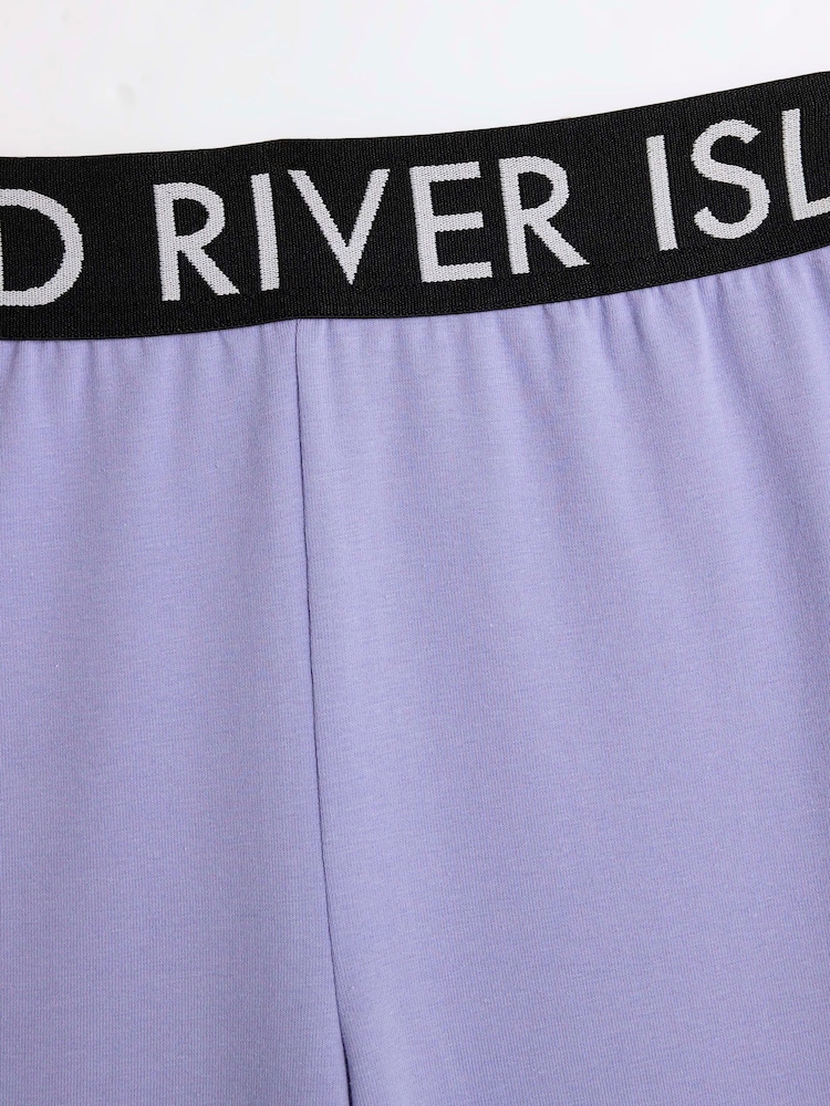 River Island Purple Girls Deep Waistband Kickflare 100% Cotton Trousers - Image 2 of 3 River Island Purple Girls Deep Waistband Kickflare 100% Cotton Trousers - Image 2 of 3