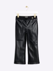 River Island Black Girls Faux Leather Front Kickflare Trousers - Image 1 of 4