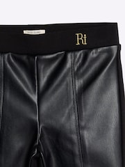 River Island Black Girls Faux Leather Front Kickflare Trousers - Image 3 of 4