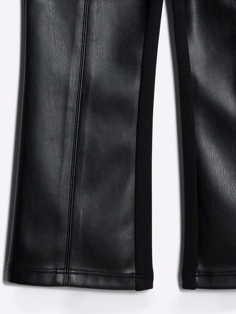 River Island Black Girls Faux Leather Front Kickflare Trousers - Image 4 of 4 River Island Black Girls Faux Leather Front Kickflare Trousers - Image 4 of 4