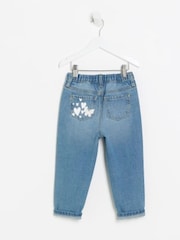 River Island Blue Girls New York Graffiti Mom 100% Cotton Jeans - Image 2 of 4