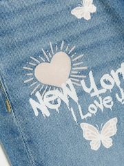 River Island Blue Girls New York Graffiti Mom 100% Cotton Jeans - Image 3 of 4