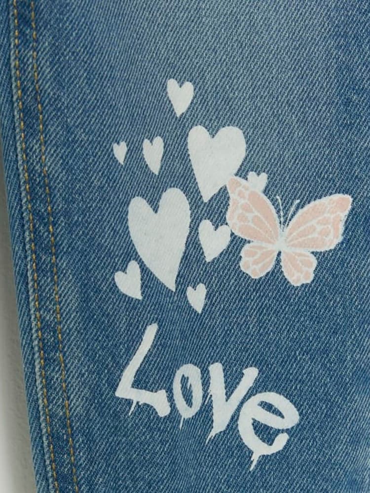 River Island Blue Girls New York Graffiti Mom 100% Cotton Jeans - Image 4 of 4 River Island Blue Girls New York Graffiti Mom 100% Cotton Jeans - Image 4 of 4