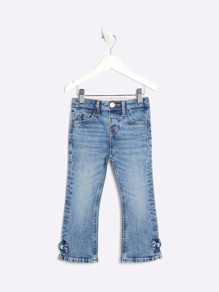 River Island Blue Girls 100% Cotton Denim Flare Fit Jeans - Image 1 of 4 River Island Blue Girls 100% Cotton Denim Flare Fit Jeans - Image 1 of 4