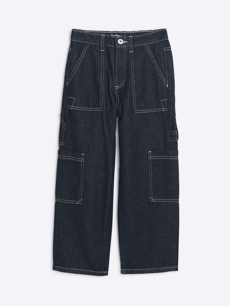 River Island Blue Boys Denim Loose Fit Carpenter 100% Cotton Jeans - Image 1 of 4 River Island Blue Boys Denim Loose Fit Carpenter 100% Cotton Jeans - Image 1 of 4