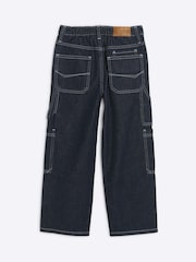 River Island Blue Boys Denim Loose Fit Carpenter 100% Cotton Jeans - Image 2 of 4
