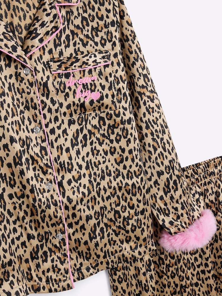 Pink Leopard Animal Print Satin Pyjamas Buy River Island Brown