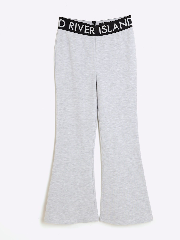 River Island Grey Girls Deep Waistband Kickflare 100% Cotton Trousers - Image 1 of 3