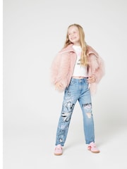 River Island Blue Mom Girls Now Or Never Graffiti 100% Cotton Jeans - Image 1 of 5