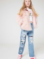 River Island Blue Mom Girls Now Or Never Graffiti 100% Cotton Jeans - Image 2 of 5