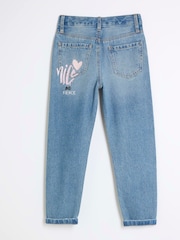 River Island Blue Mom Girls Now Or Never Graffiti 100% Cotton Jeans - Image 3 of 5