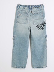 River Island Blue Boys Denim Graffiti Cargo 100% Cotton Jeans - Image 2 of 4
