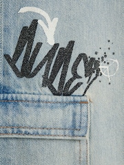 River Island Blue Boys Denim Graffiti Cargo 100% Cotton Jeans - Image 4 of 4