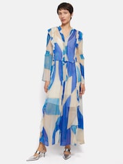 Jigsaw Blue Abstract Long Sleeve Dress - Image 3 of 7
