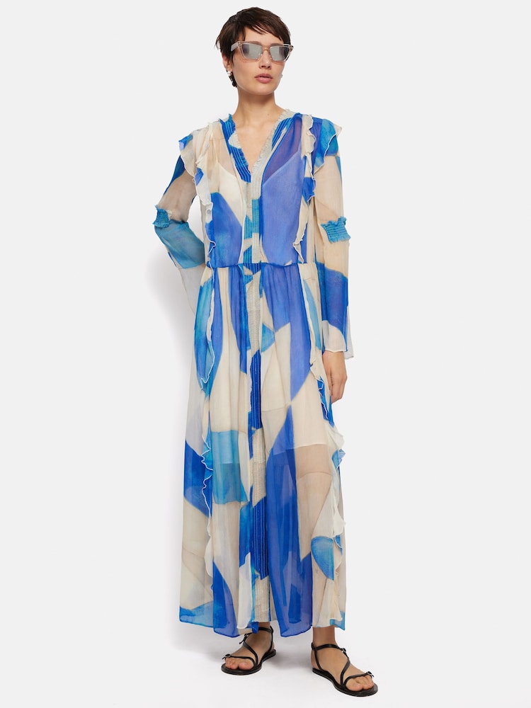 Jigsaw Blue Abstract Long Sleeve Dress - Image 7 of 7
