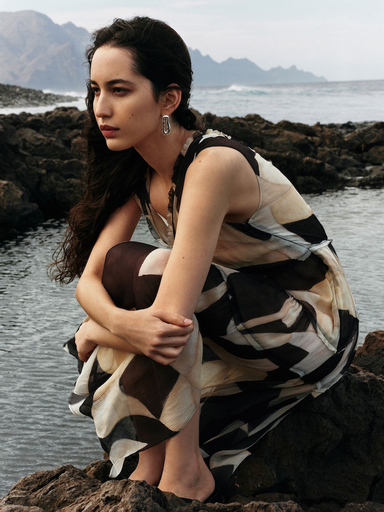 Jigsaw Black Abstract Sleeveless Dress - Image 1 of 7