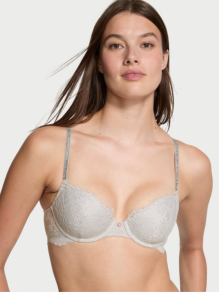 Victoria's Secret Silver Pearl Grey Lightly Lined Demi Twinkle Strap Bra - Image 1 of 3