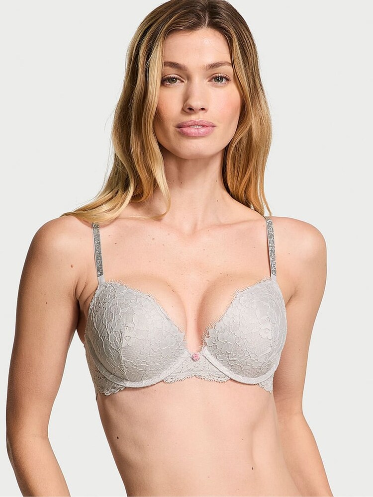Victoria's Secret Silver Pearl Grey Push Up Twinkle Strap Bra - Image 1 of 3