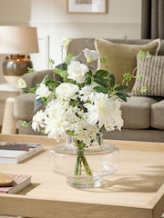 White Artifical Floral Arrangement in Glass Vase - Image 1 of 4
