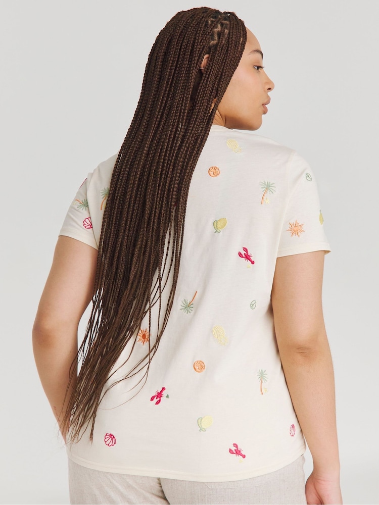 Simply Be Natural Tropical Embroidered 100% Cotton T-Shirt - Image 2 of 4