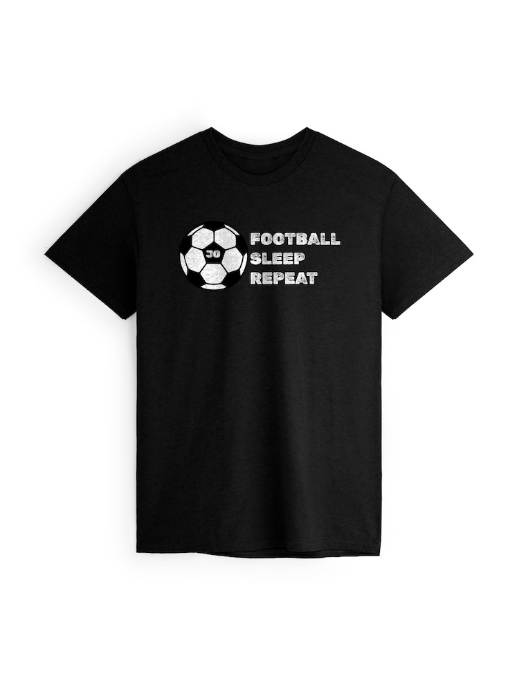 Personalised Football Sleep Repeat T-Shirt by Stitch Style - Image 1 of 5 Personalised Football Sleep Repeat T-Shirt by Stitch Style - Image 1 of 5