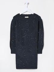 Navy Sequin Knitted Dress - Image 1 of 4