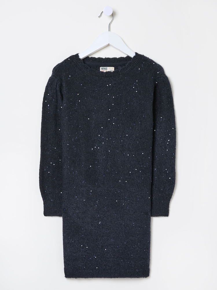 Navy Sequin Knitted Dress - Image 1 of 4