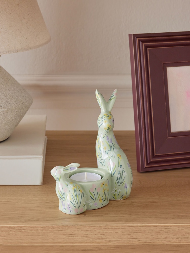 Multi Pastel Floral Bunny Tea Light Candle Holder - Image 1 of 6