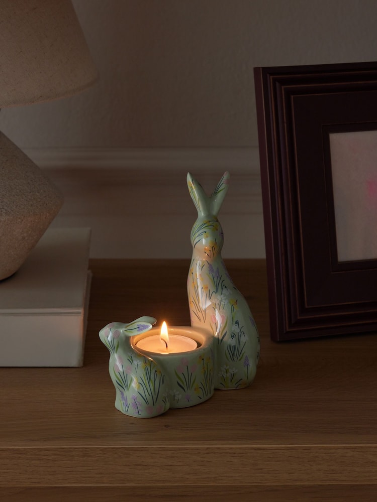 Multi Pastel Floral Bunny Tea Light Candle Holder - Image 2 of 6