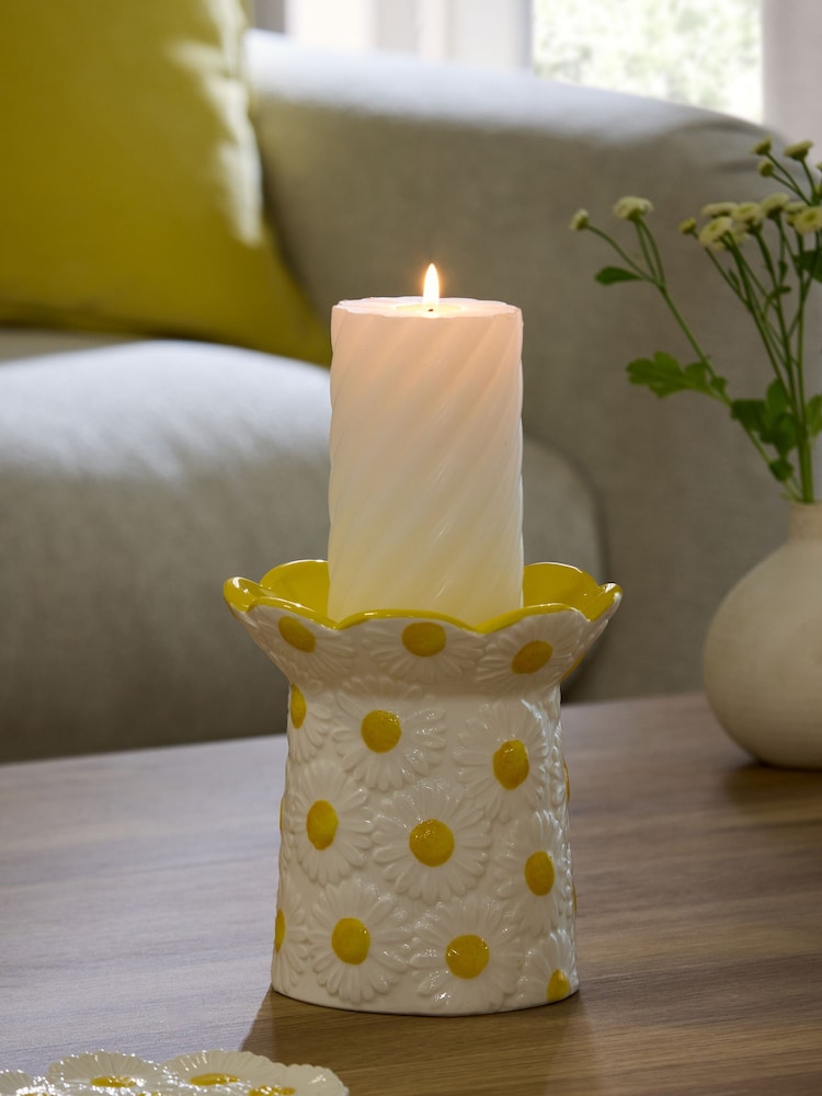 Yellow Floral Daisy Embossed Candle Holder - Image 2 of 5