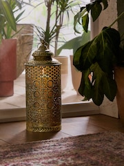 Gold Metal Cutout Patterned Medium Lantern - Image 2 of 6