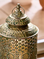 Gold Metal Cutout Patterned Medium Lantern - Image 3 of 6