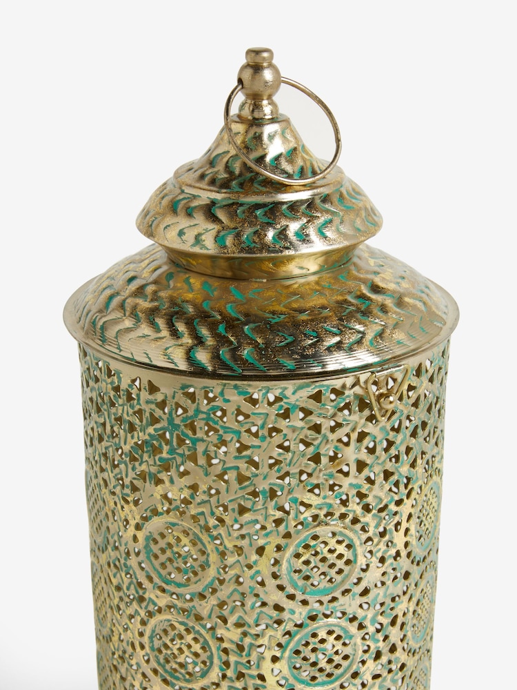 Gold Metal Cutout Patterned Medium Lantern - Image 6 of 6