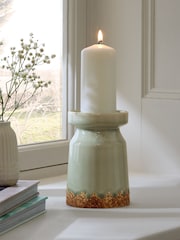 Neutral Speckled Reactive Glazed Pillar Candle Holder - Image 2 of 4