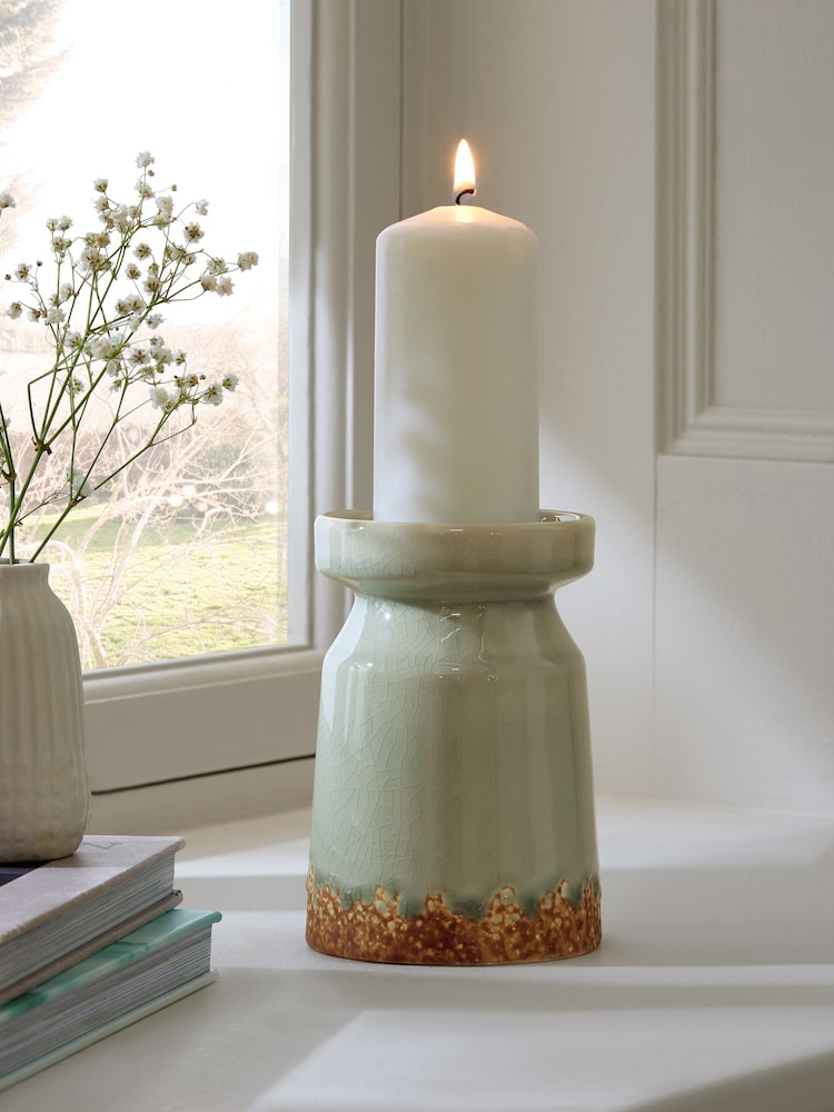 Neutral Speckled Reactive Glazed Pillar Candle Holder - Image 2 of 4