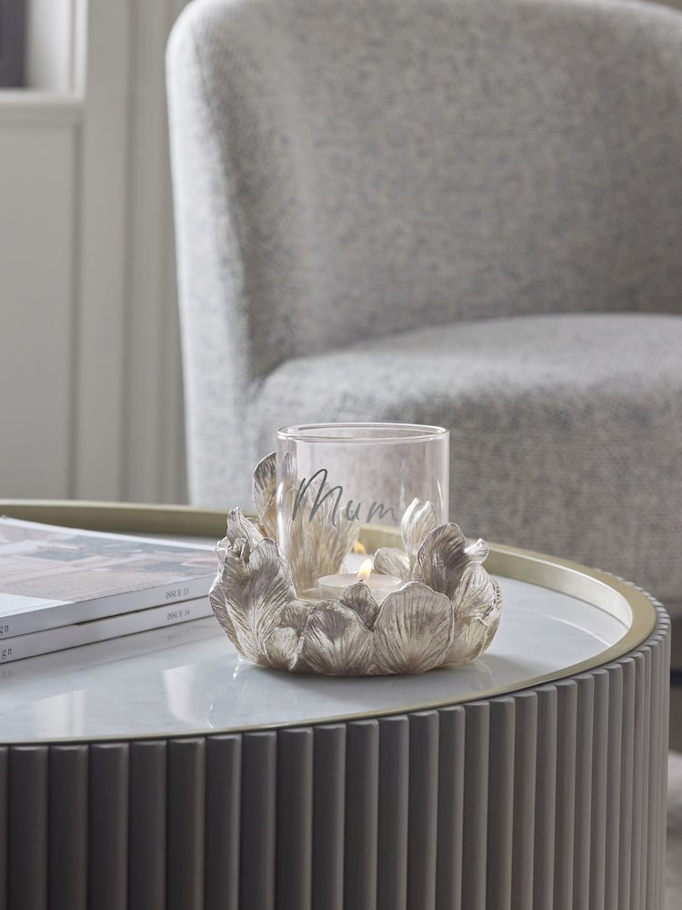 Silver Floral Mothers Day Tea Light Hurricane Candle Holder - Image 1 of 3